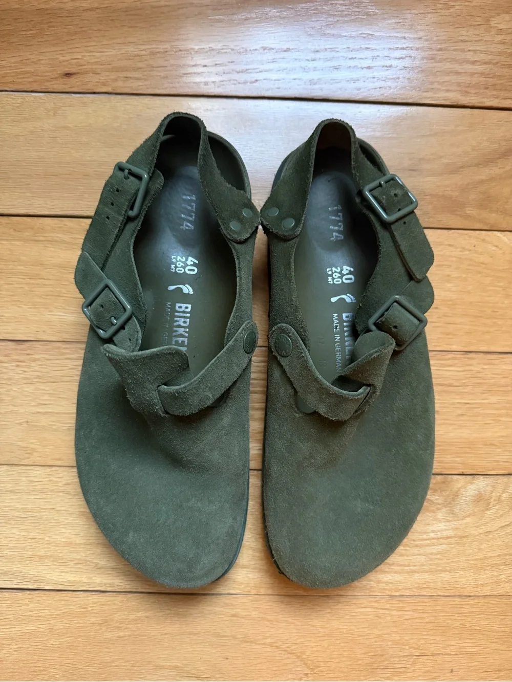 Birkenstock 1774 IV Tokio Olive Suede Double-Buckle Slingback Sandal